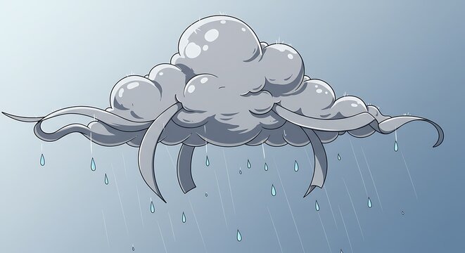 Whimsical Rain Cloud: Line Art Illustration