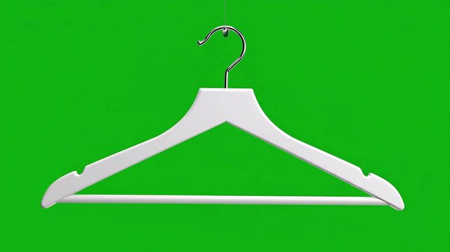 White Clothes Hanger Isolated on Green Screen Background Chroma Key.