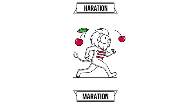 Funny Lion Running Marathon, Juggling Cherries, Healthy Lifestyle