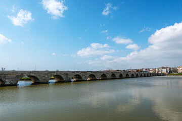 Fototapeta premium The scenic views of the historical stone Mimar Sinan Bridge in Silivri, Turkey, were built by the well-known architect Mimar Sinan in the 16th century.