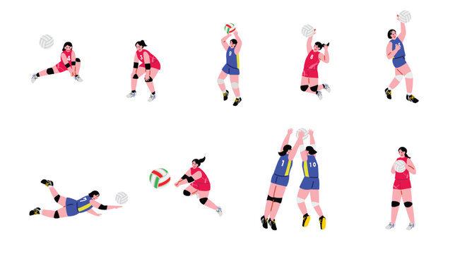 女子バレーボール選手のイラストセット