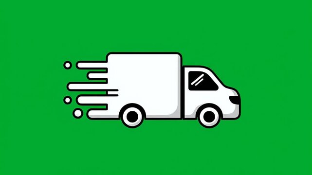 White Delivery Truck Motion Graphic With Speed Lines On Green Screen Background