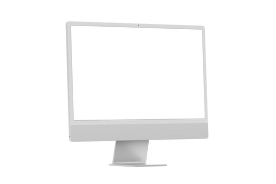 Computer screen display isolated on transparent background. Silver color. Side view of a modern desktop monitor. 3d rendering