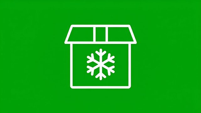 White Line Art Snowflake Icon Box On Green Background Footage
