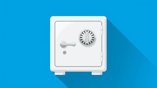 White Safe Deposit Box with Combination Lock on Blue Background Flat Design