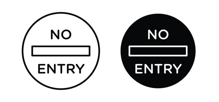 No entry road signs. black and white line icons pack.