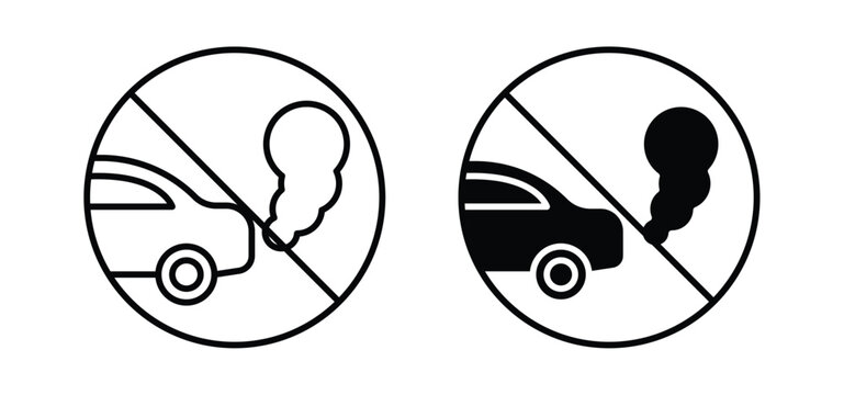 No exhaust gases signs. black and white line icons pack.