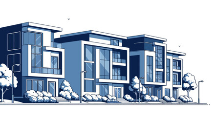 Modern Residential Buildings with Glass Facades and Landscaping © nia