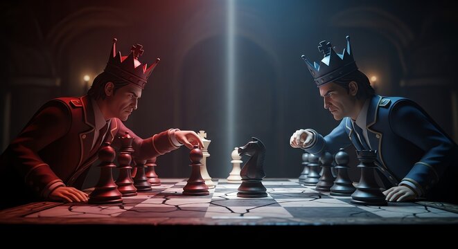 Chess game between two crowned figures