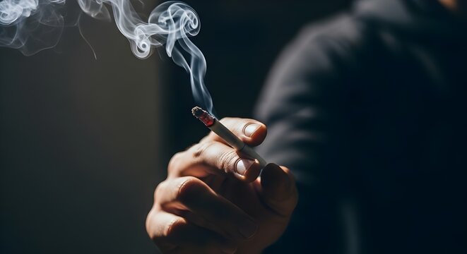 Close-up of hand holding lit cigarette