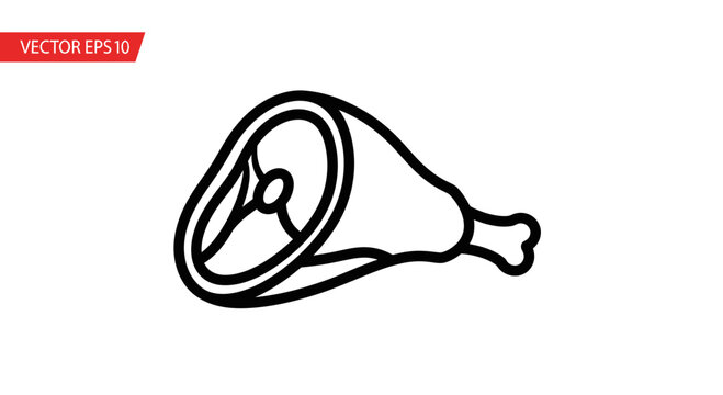 Raw Ham Hock Icon Vector Illustration - Simple Line Art Style