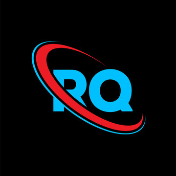 RQ initials design. Blue letters RQ within abstract red and blue circle. Modern logo for business or personal branding.