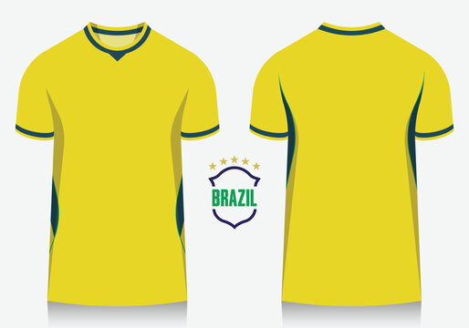 Soccer jersey or football kit template design for Brazil national football team. Soccer shirt icon for football world tournament in 2026. Front and back view soccer jersey mockup. 