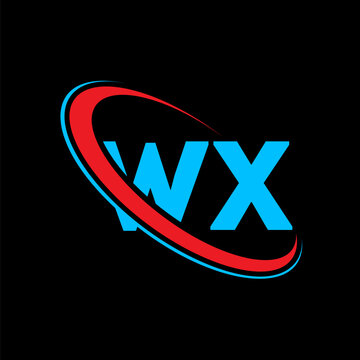 Wx letter logo design with red and blue swoosh, creative and modern design. wx circle logo design vector illustration. letter wx logo design vector art. wx, w, x, logo, alphabet, text, font, letter.