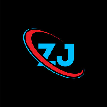 Unique zj letter logo design featuring blue characters paired with elegant red and cyan swoosh curves representing speed and innovation for modern business and tech startups
