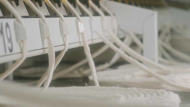 Close-Up of Industrial Cotton Fiber Production Line in Factory