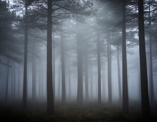 Obraz premium Misty Pine Forest Scene