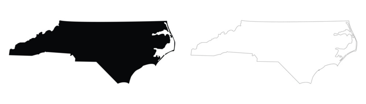 North Carolina State Map Outline and Black Silhouette Vector Illustration