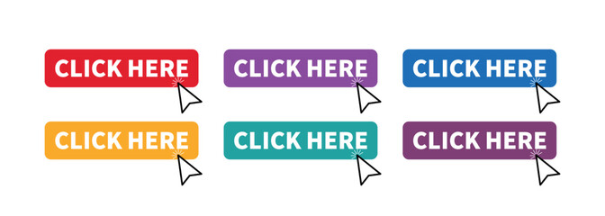 Fototapeta premium Colorful Click Here Button Icon Set for Web Interface Design