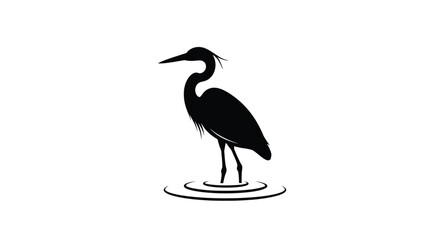A graceful heron stands in water a striking black silhouette © Rabbi