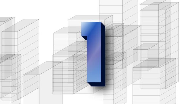 Business animated colorful countdown timer from five to one with architectural wireframes