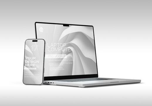 Modern Smartphone and Laptop Mockup on White Background