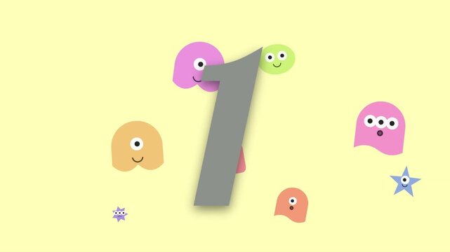 Fun animated colorful countdown timer from five to one with cute cartoon characters