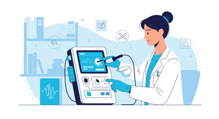 Fototapeta premium Doctor operating advanced medical equipment for patient diagnosis and treatment