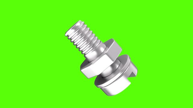 Realistic 3D bolt and nut 3d icon. Stainless Steel bolt and nut isolated 3d icon motion
