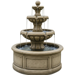 Obraz premium Three tiered stone fountain with water flowing isolated on transparent background