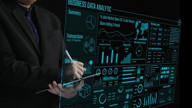 A professional setting showcasing business data analytics with interactive charts and visualizations, emphasizing insights for strategic decision-making and growth opportunities. Cipher
