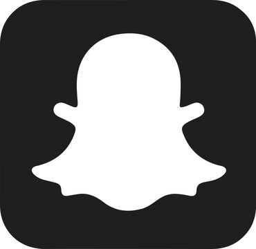 The Snapchat logo, a white ghost on black, symbolizes ephemeral social sharing