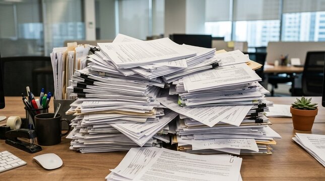 Pile of paperwork on office desk &ndash; Commercial Use, No Faces, No Text, No Logo