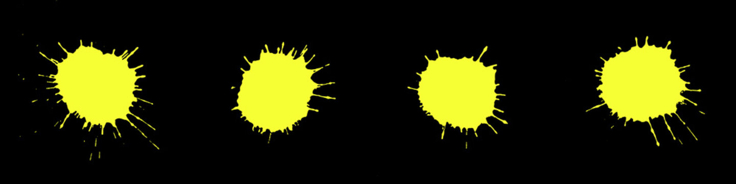 4 gelbe Farbkleckse auf schwarz