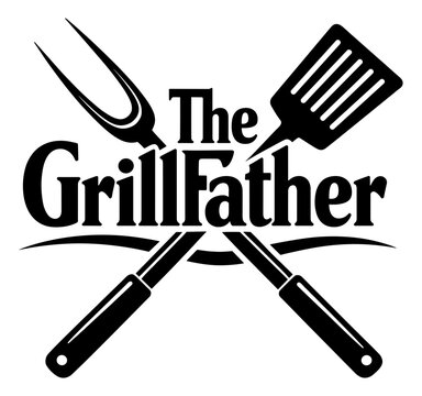 The Grillfather, Barbecue Master Design Featuring Crossed Spatula And Grill Fork, Funny Dad Cooking Pun For Summer BBQ Parties