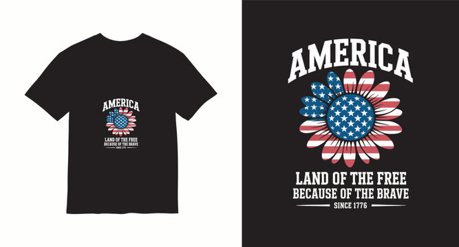 American daisy land of the free because of the brave since 1776 t-shirt design