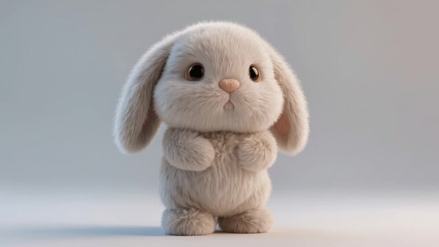 Adorable soft plush bunny rabbit standing with eyes closed in studio