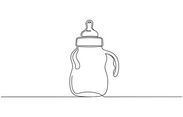 Obraz premium Continuous single line drawing of baby bottle with handle and nipple, minimal modern contours.