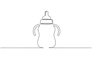 Obraz premium Continuous single line drawing of baby bottle with handle and nipple, minimal modern contours.