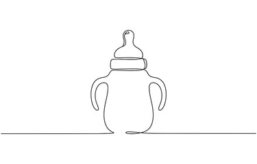Obraz premium Continuous single line drawing of baby bottle with handle and nipple, minimal modern contours.