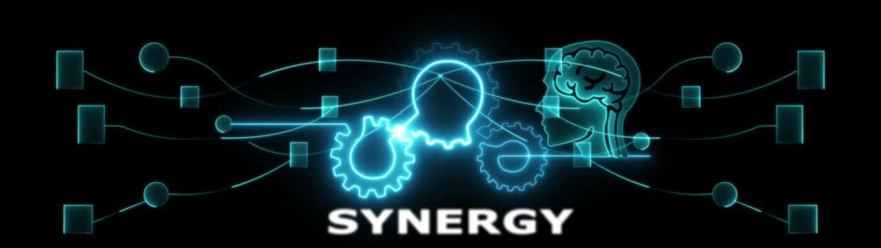Abstract glowing blue synergy network connection technology innovation concept digital background synergy animation.