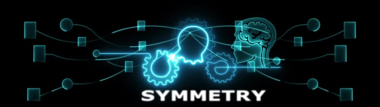 Blue glowing neural network brain symmetry technology innovation concept brain network visualization. Human brain synergy innovation tech evolution icon animation.