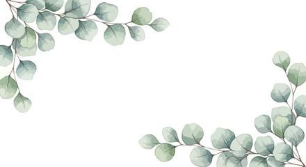 Watercolor eucalyptus branches vector frame with delicate green leaves, botanical corner border design for wedding invitations and natural product packaging © 爱心binragh
