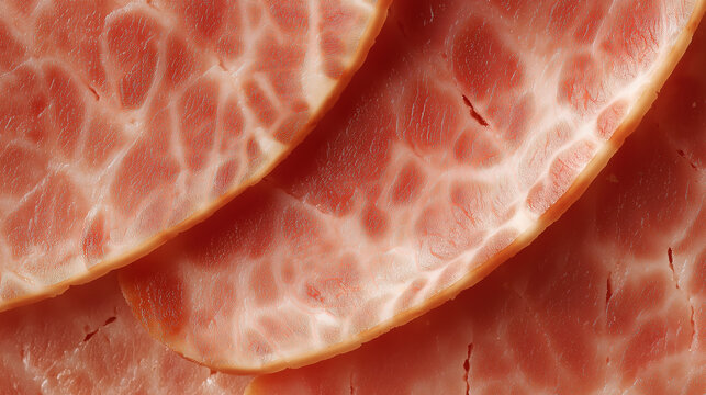 yanked. Close-up of a mortadella slice showing its marbled pattern of meat and fat. menu design, packaging mockups, designed for food delivery and cloud-kitchen brand materials, used by hr managers.