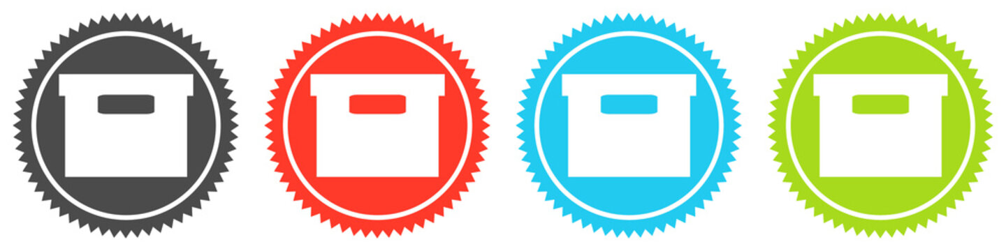 Icons auf 4 Buttons mit Zacken zeigen Kiste, Karton oder Verpackung