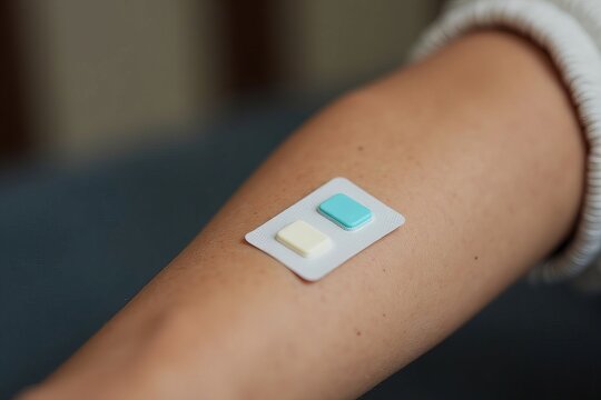 Woman's Arm Close-up with Nicotine Patch: Depicting NRT Usage for Smoking Cessation and Addiction Control