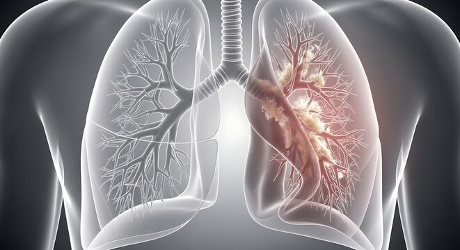 Human lungs with healthy and diseased bronchi and bronchioles comparison