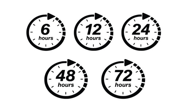 Clock icon set with different time intervals for various uses