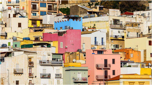 Colorful buildings forming a vibrant hillside cityscape in Sciacca Sicily
