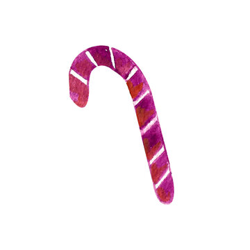 Watercolored Christmas candy cane  red striped